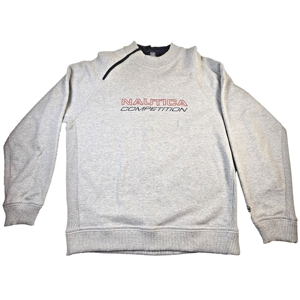 Vintage 1990s Nautica Competition Mens L Gray Side Zip Sweatshirt USA Made 25x29